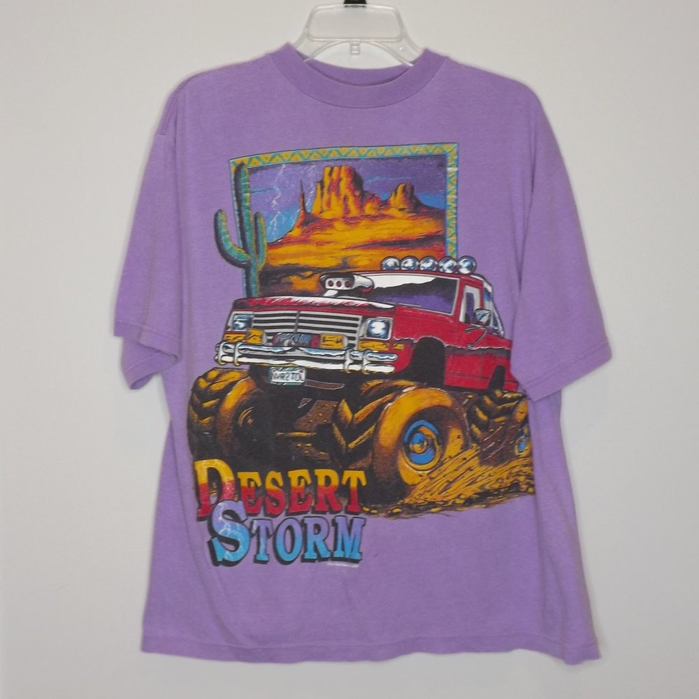 80/90s VTG Sun Sportswear Inc Desert Storm Big Truck T-Shirt Large Purple